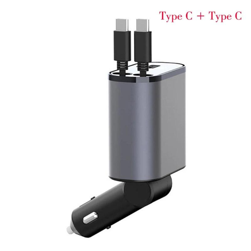 4 IN 1 Retractable Car Charger Fast Charge Cord Cigarette Lighter Adapter X4W3 100W USB Type C Cable  For IPhone Huawei Samsung