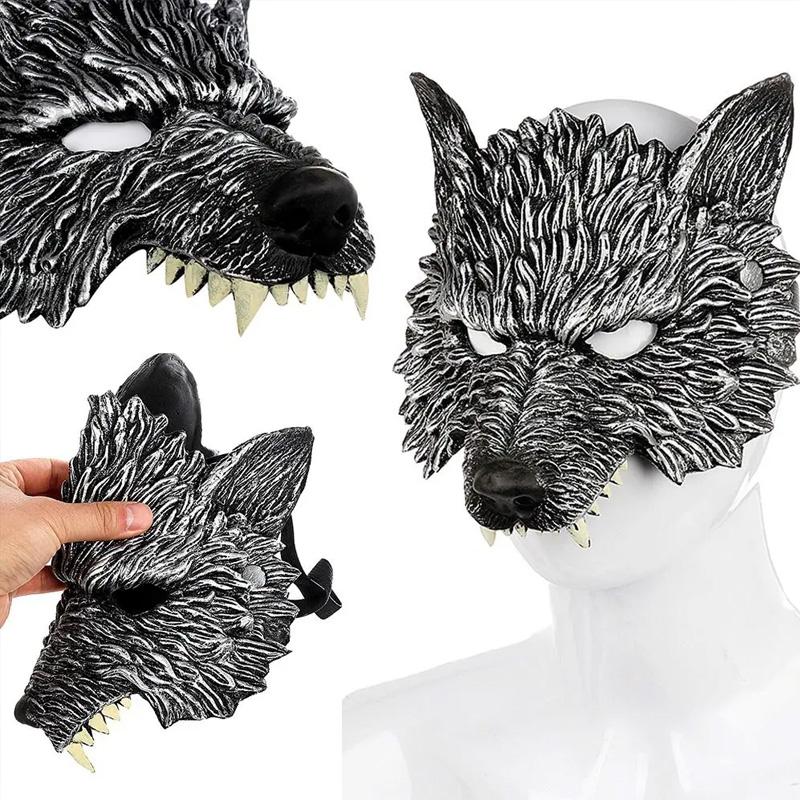 1PC Half Face 3D Animal Mask Cosplay Wolf Head Mask Realistic Costume Accessories Props Werewolf Mask PU Foam