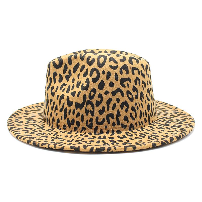 Women Leopard Open Road Hat Fedora Hat Fashionable Wide Brim Fedora Felt Panama Hats Classic Belt Buckle