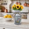 Rose Display Bucket Vintage Iron Flower Bucket, Rustic White Double-Handle Metal Vase with Floral Print & Jute Artificial Bow, Farmhouse