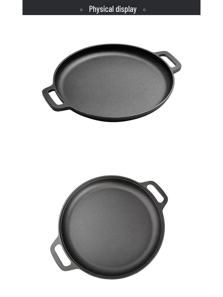 Cast Iron Flat-Bottomed Frying Pan: Double-Ear Water-Fried Bun, Thick Pizza & Pancake Griddle
