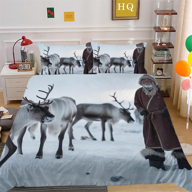 Jultomte Älg 3D-printad Polyester Kuddfodral Täcke Överdrag Två Eller Tre Delars Set
