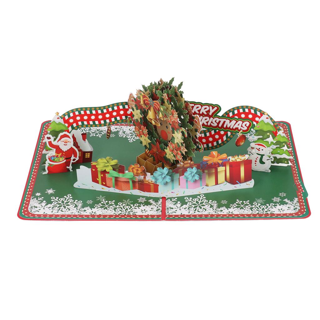 3D Christmas Greeting Card Christmas Wreath Shape Hand Carved Paper Blessing Message Card with Envel