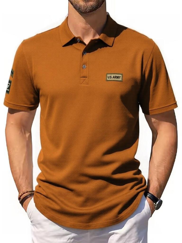 Men's Short-sleeved Polo Shirts Summer Casual Tops Turn Down Collar Labelled Tees Solid Color Male Button T-shirt