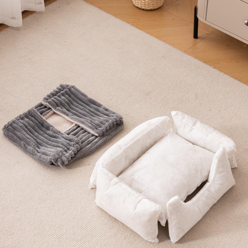 Corduroy Velvet Thickened Pet Nest: Removable & Washable Cat and Dog Bed for Autumn and Winter