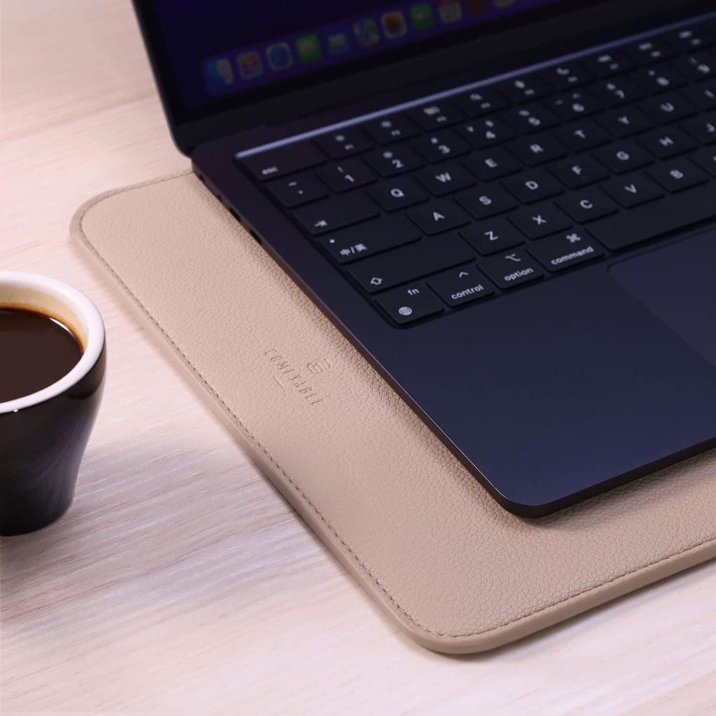 Comfyable Slim Laptop Sleeve for 15" MacBook Air (M4 2025, A3241, M3 2024, A3114 & M2 2023, A2941), Faux Leather Protective Case, Sand