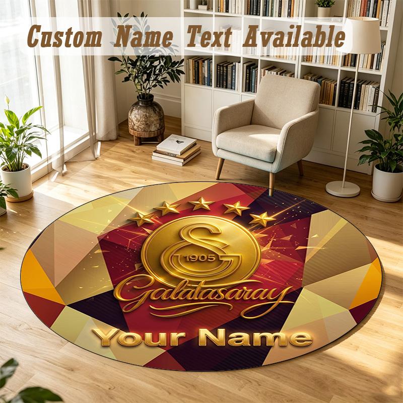 Round Rug Custom NameGalatasaray FC Pattern Non Slip Carpet Home Floor Decor