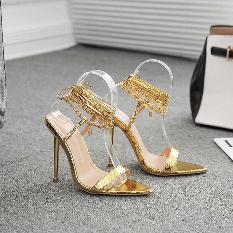 Fashion Women’s High Heel Sandals – Chain Lock Ankle Strap Design, Stylish Multi-Color High Heels for Fashion Party & Daily Wear