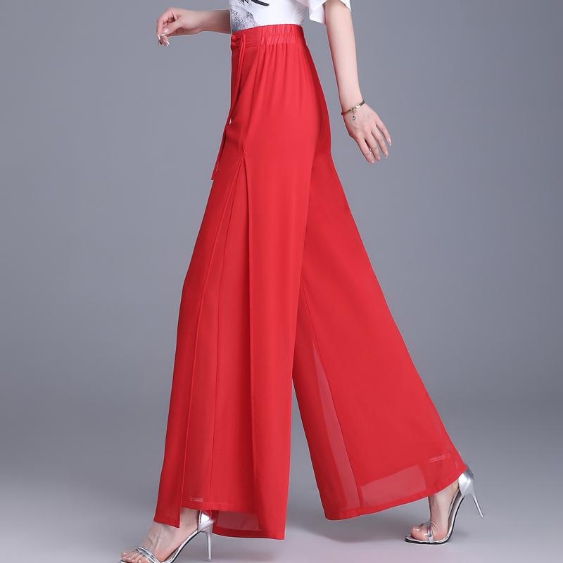 Elegant Summer Chiffon Wide Leg Pants Women Fashion Summer High Waist Pants Vintage Clothes