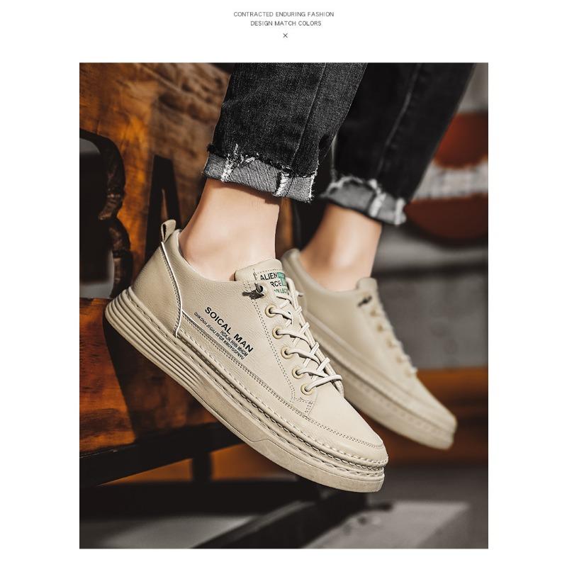 Schuhe für Herren Frühling Neu Lässig Wasserdicht Leder Panel Schuhe Vielseitig Herren Weiche Sohle Herrenschuhe