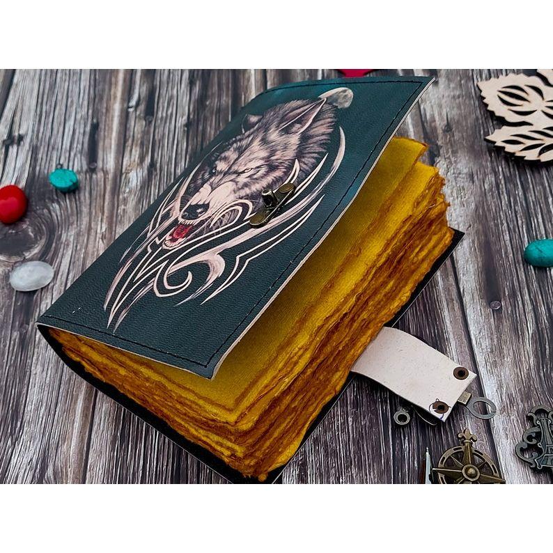 Wolf Handmade Leather Bound Journal Writing Notebook Diary Notepads for Men & Women Blank Antique Paper Poetry book crismas gift