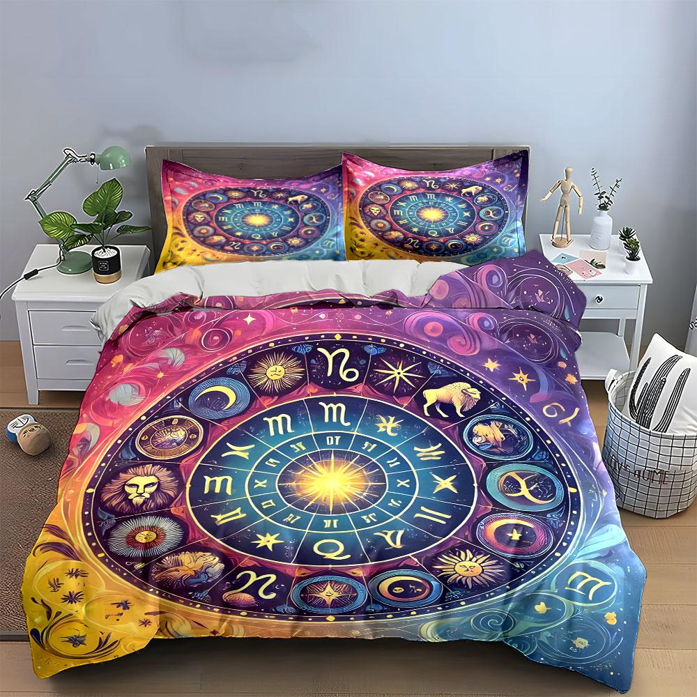 Zodiac-Themed Home Decor Set Soft Comfortable Duvet Cover Bedding Set Included 1*Duvet Cover & 2*Pillowcases, Gift