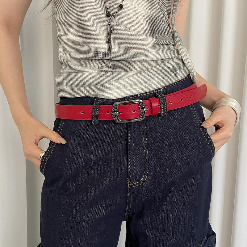 Bohemian Roter Pu-Leder-Taillengürtel Für Damen Mit Vintage-Krokodilmuster Für Kleider Oder Jeans