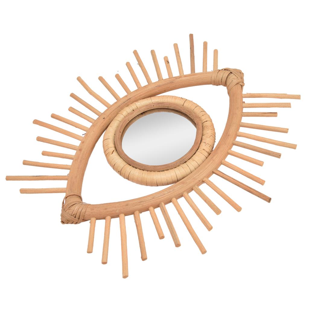 Nordisk Sminkspegel Rottingvävd Ögonformad Vägghängd Spegel för Hem Hotell Badrumsdekoration