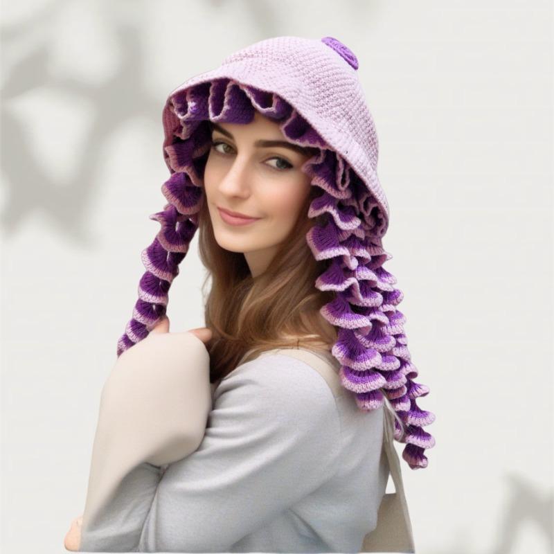

Шляпа Женская Милая Шляпа Медузы Длинные Щупальца Спиральная Шляпа Цветная Вязаная Шляпа Широкополая Веселая Теплая Шляпа M（56-58cm） фиолетовый
