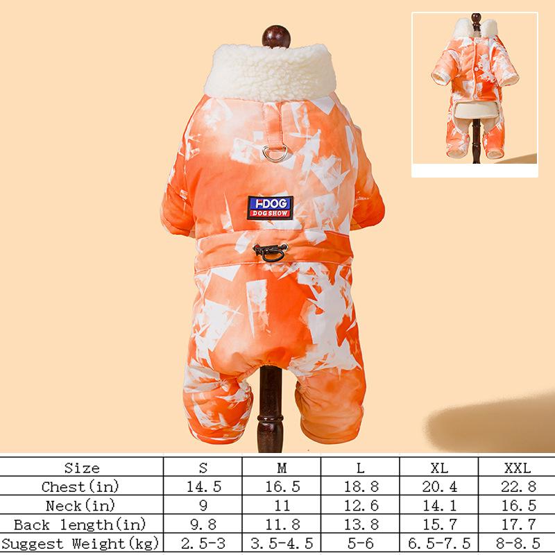 Autumn and winter, new cotton and thickened ice cube four-legged cotton coats, pet dog clothes, French Dou Bichon pet clothing M оранжевый
