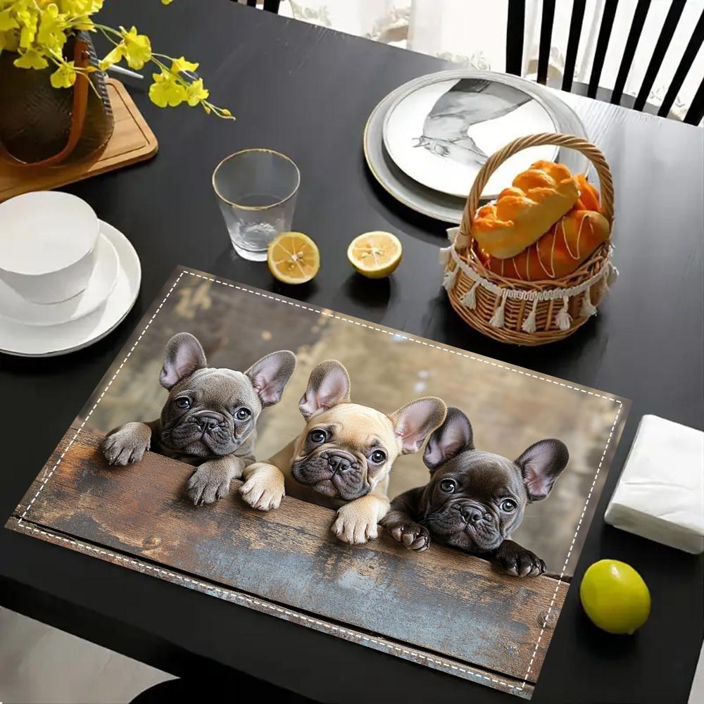 4Pcs, Cute Bulldog Placemats, the Best Placemats, Washable, Suitable for Holiday Parties, Home Decor