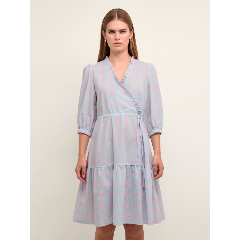 Very Good Looking! ~ Simple and Elegant Ruffles V-neck Half Sleeves Drawstring Waist Imitation Wrap Mid Length Long Length Dress