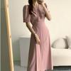 Sommerkleid Damen Retro Vintage Design Rüschen Rosa Einteiliges Schnürkleid Vestidos