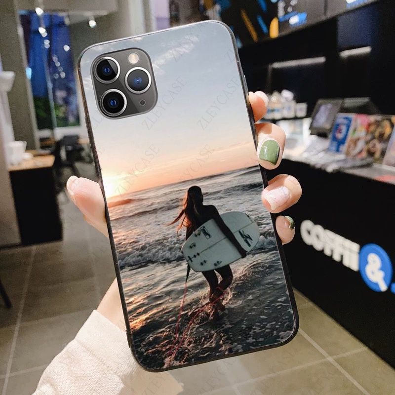Soft Phone Cover For Iphone 12pro 13pro 11pro Max 5s 6s 7 8plus X Xr Xsmax 12 13mini Se 2020 Case Summer Beach Surfboard Surfing