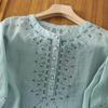 Embroidery Flower Pattern Women Shirt Retro Style Round Neck Pullover Tops 3 4 Sleeve Summer Casual Blouse