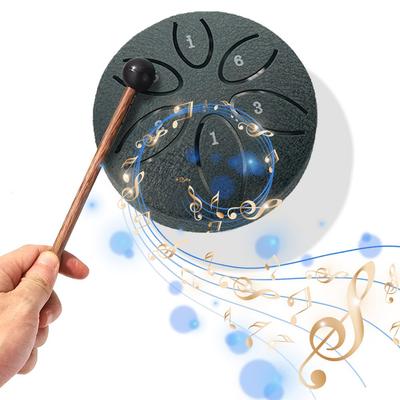 Tamburo in acciaio con lingua, 3 pollici, 6 note, strumento a percussione, balmy drum con bacchette per meditazione, yoga, principianti, major, regalo, mini handpan drum