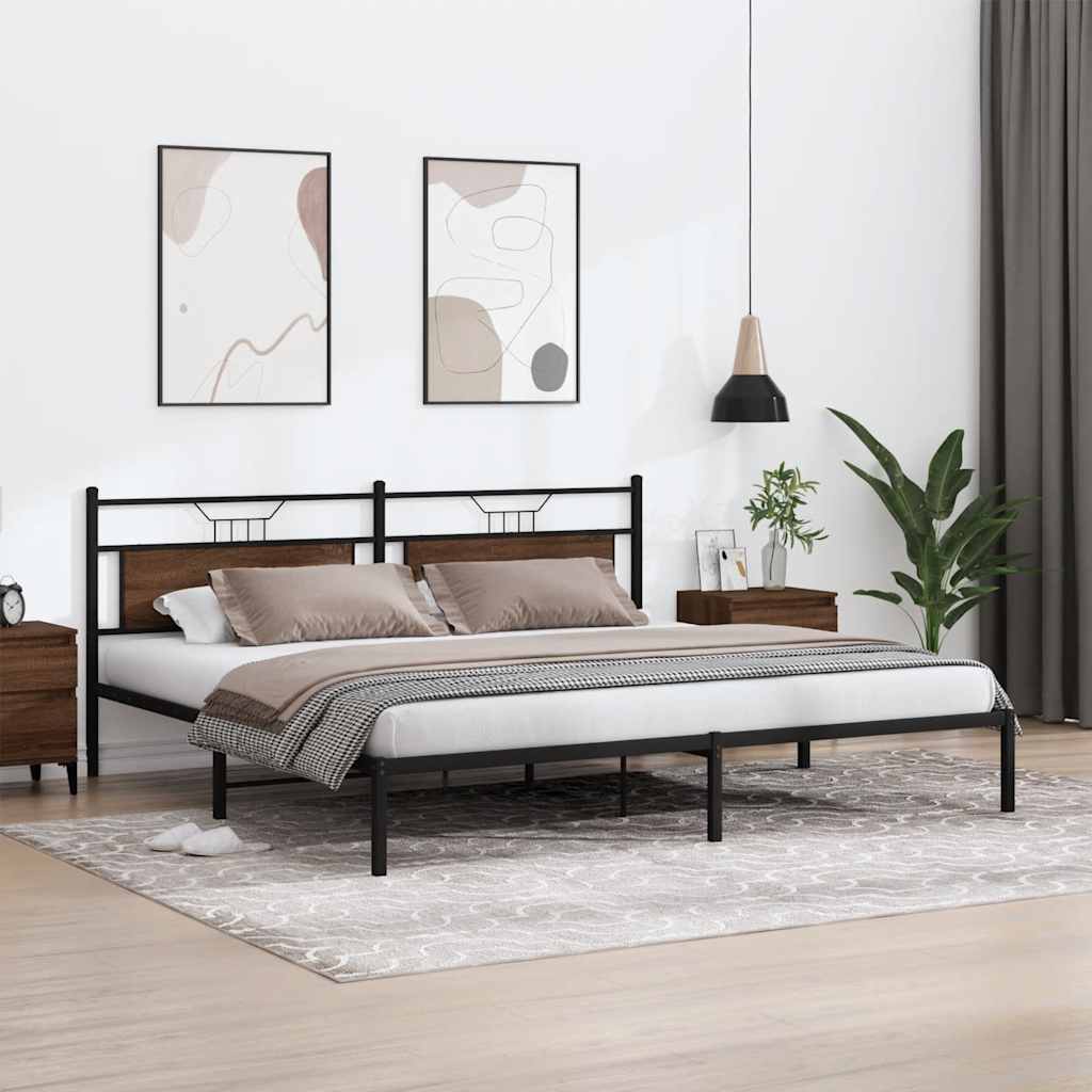Bed Frame without Mattress Brown Oak Effect 193 x 201 cm