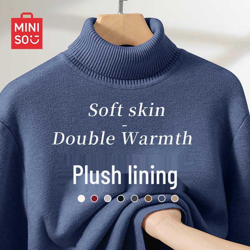 

MINISO Men s Fleece Lined Thick High-Neck Winter Sweater 3XL