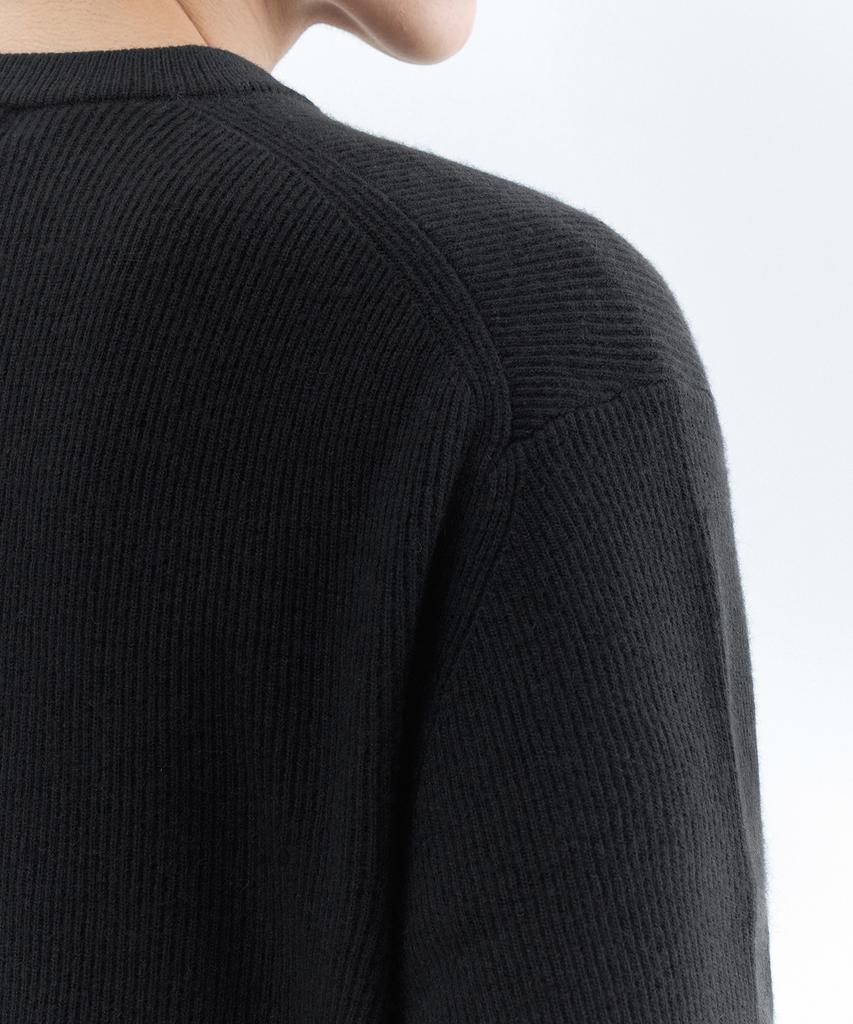 Musinsa Standard [Victoria Wool] Minimal Ribbed Round Neck Cardigan [Dark Gray]