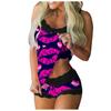 Women Print Pajamas Sleeveless Lace Cami Shorts Lingerie Sleepwear Set