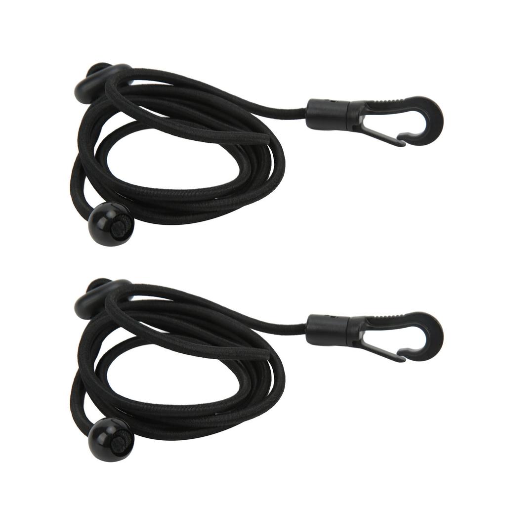 2pcs Set 180cm Kayak Canoe Paddle Leash Clip Stretchable Fishing Rod Tether Holder for Kayaking Surfing Black