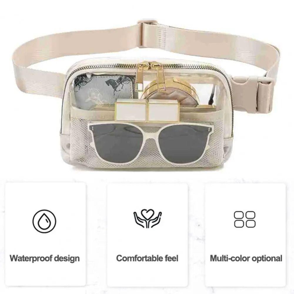 Fashion Large Capacity Clear Waist Bags Zipper Closure Water-Resistant Sports Bag PVC Transparent Belt Bag Women