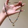 Maillard Medieval Vintage Sun Flower Beaded Necklace Simple Niche Retro Double-layer Stacked Collarbone Chain Female