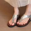 Soft Leather Version~ French Niche Metal Buckle-toed Sandals Fairy Wind Open-toed Leather Soft-soled Comfortable Roman Shoes