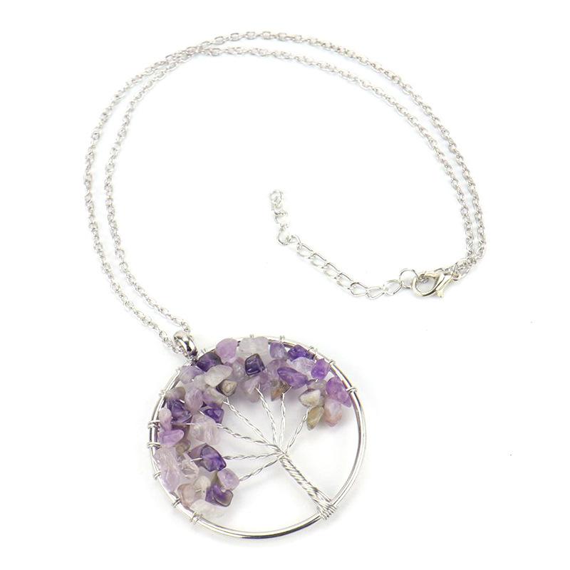 Hand-Wound Natural Gravel Crystal Tree Of Life, Natural Stone Fortune Tree Colorful Necklace N84