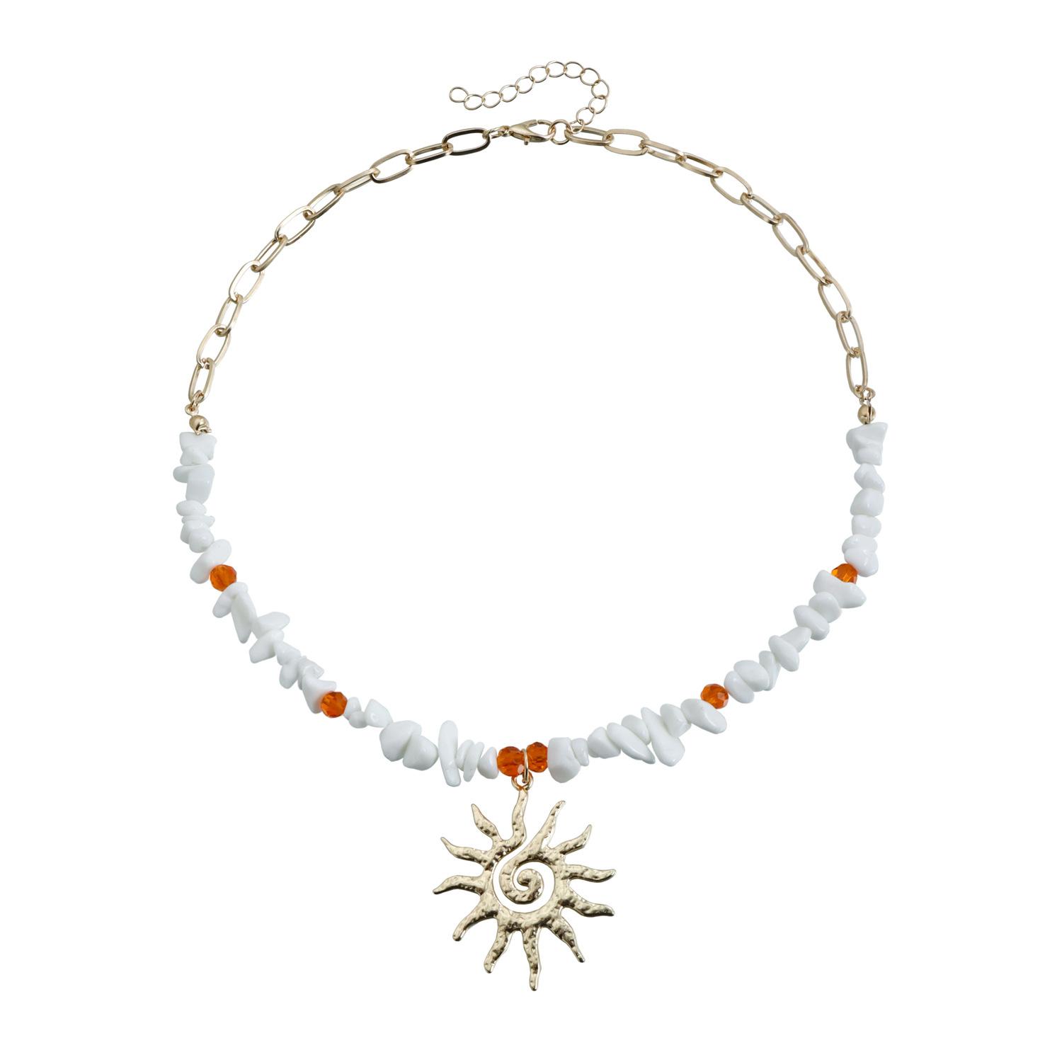

European and American jewelry sunflower irregular gravel beaded necklace female ins style Boho retro color matching necklace