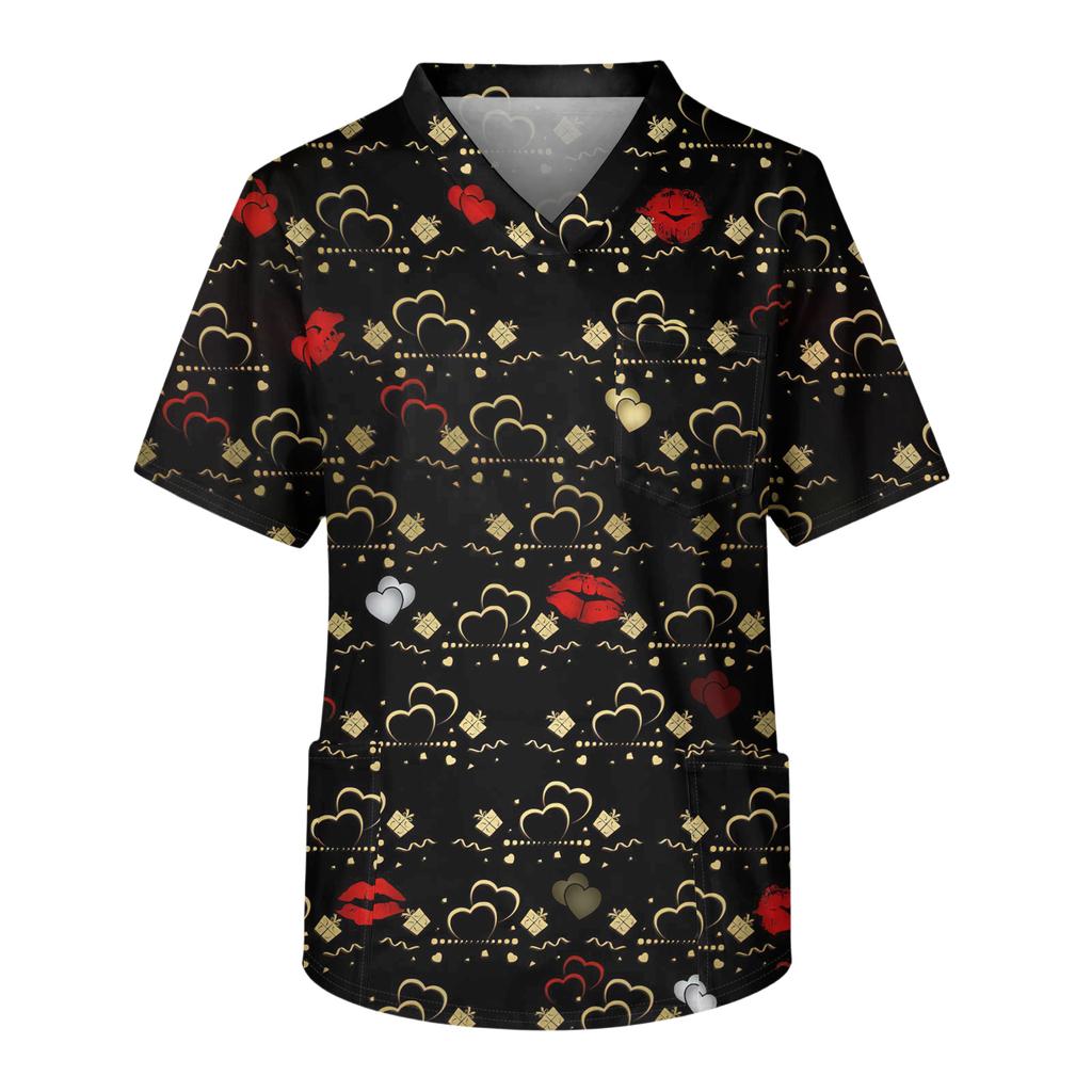 Męska codzienna bluzka z krótkim rękawem z dekoltem w serek i nadrukiem, z kieszenią na piersi