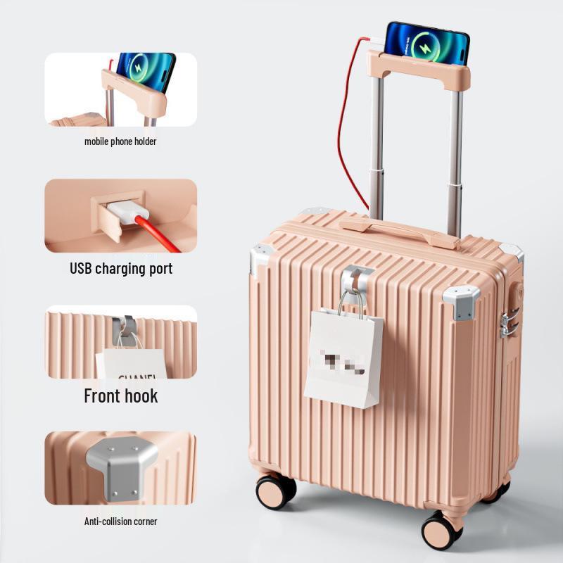 Women's Multifunctional Trolley Suitcase with Combination Lock, Durable Silent Wheels, and Rechargeable Zipper