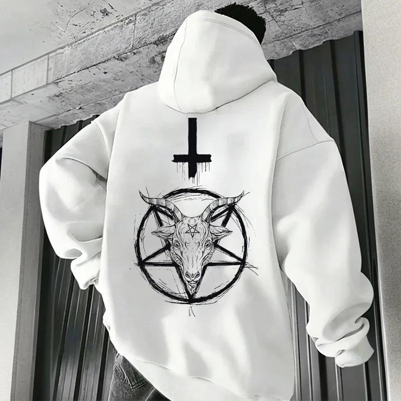 666 logo Autumn and winter casual pullover top, Devil print men's hoodie, 2025 streetwear Gothic Satan sweatshirt