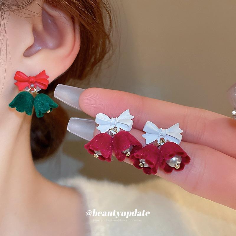 Silver Needle Diamond Snowflake Christmas Tree Pearl Fringed Earrings Christmas New Light Luxury Temperament Earrings Fashion Earrings