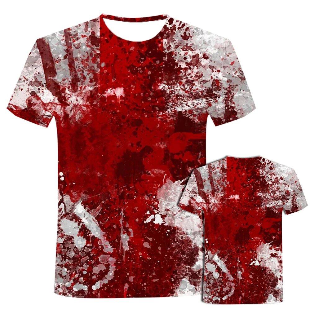 Magliette Stampa 3D Sangue Horror di Halloween Uomo Donna Manica Corta T-Shirt Hip Hop Oversize Harajuku Y2k Magliette Top Abbigliamento Unisex