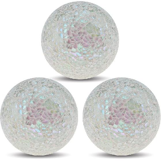 3pcs Decorative Glass Balls for Bowls 3.35inch Mosaic Glass Orbs Ball Gold Sphere Decor Globe Vases Dining Table Party Centerpiece