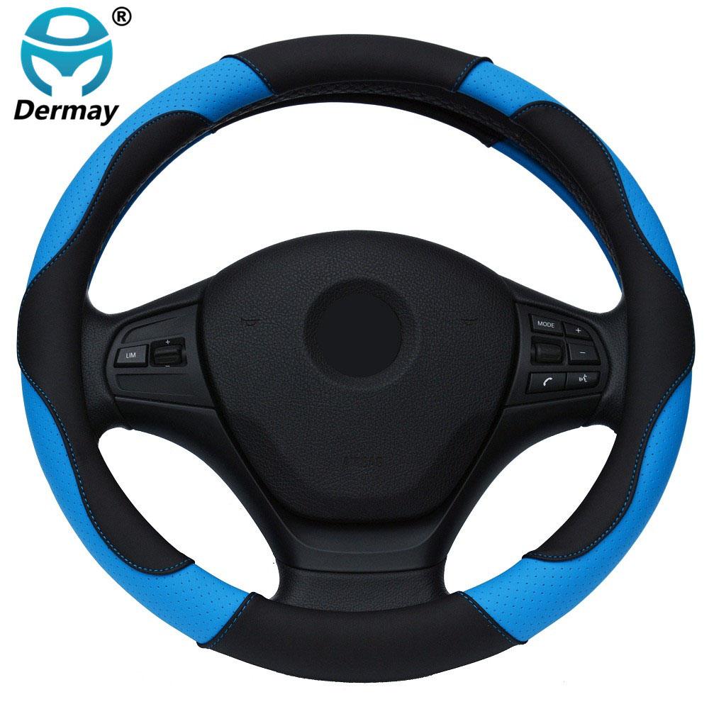 DERMAY PU-Leder Auto-Lenkradbezug Größe M für LADA 14-15" Lenkrad Kostenloser Versand