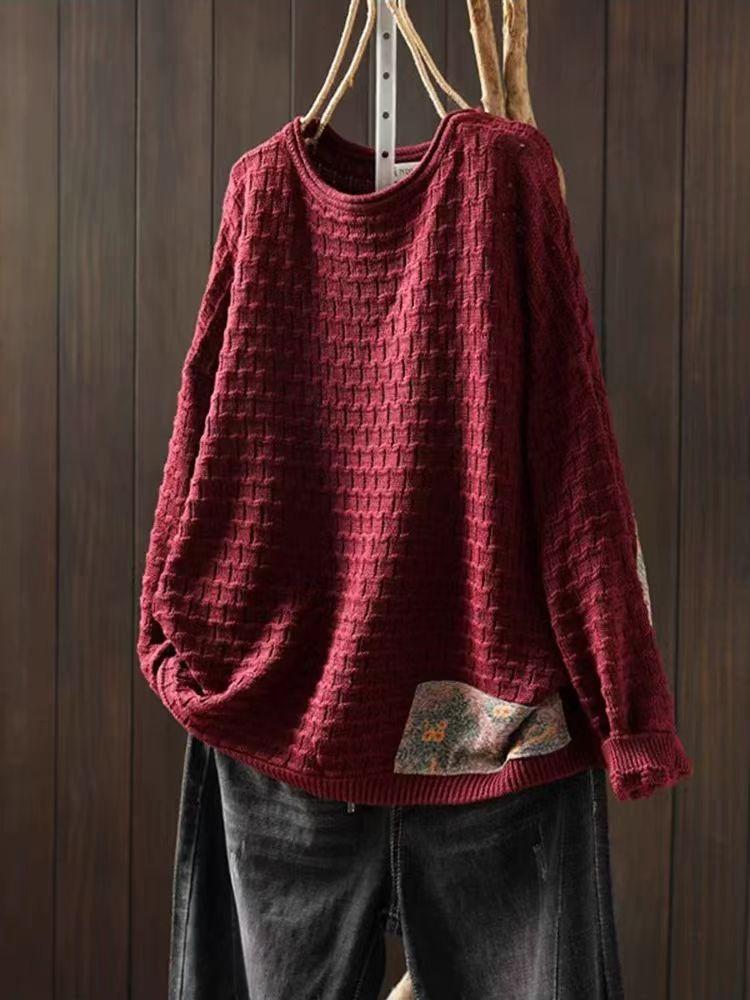 

Johnature Женщина Зима Ниша Винтажные Заплатки Свободный Китайский Стиль Свитер Мода O-образный вырез Длинные Рукава Рукава One Size красный