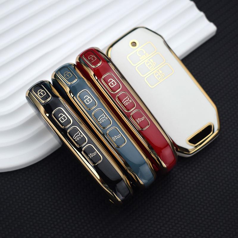 Tpu Gold Edge Key Shell Fob Holder For Kia Sorento Mq4 Ev6 K8 V6 7Buttons Car Remote Key Case Cover Protector
