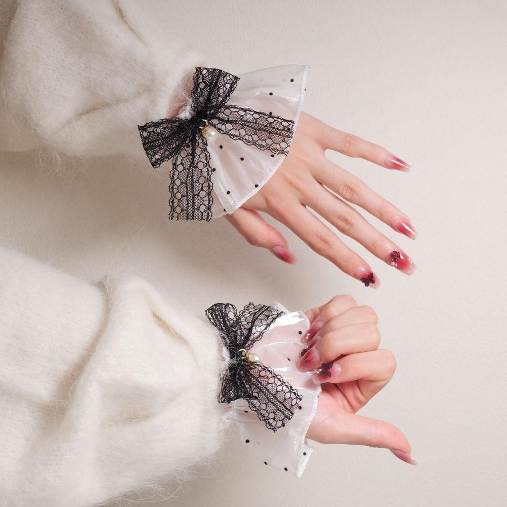 Perlen Schleife Spitze Manschette Abnehmbare Falsche Ärmelmanschetten Süßes Mädchen Armband Cosplay Schmuck