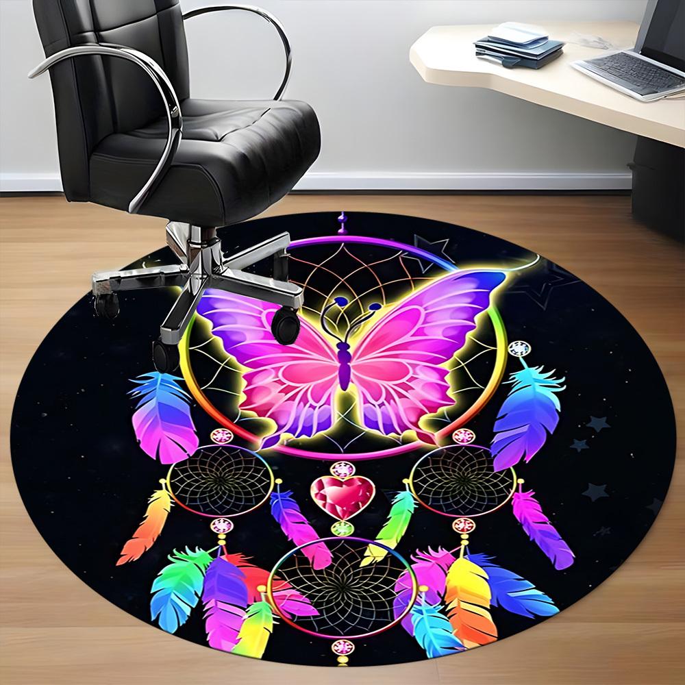 1PC Butterfly Dreamcatcher Office Round Area Rug, Mat Suitable ForOffice, Under Office Chairs Bedroom Living Room Home Decor, Room Deco