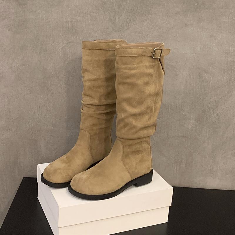 Winter Women Western Cowgirl Boots Fashion Slip On Long Booties Designer Square Low Heels Botas De Mujer