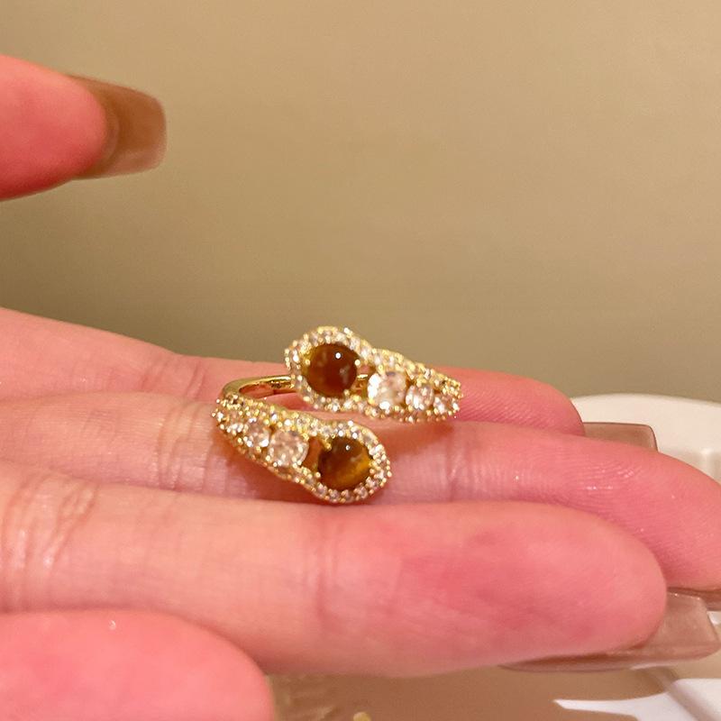 Maillard Vintage Geometric Flower Tiger's Eye Open Ring Simple Index Finger Ring Jewelry