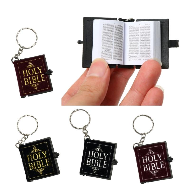 Holy Bible Shape Keyring Small Books Keychain Mini Bible Shaped Pendant Key Rings Handmade Jewelry Accessory for Women